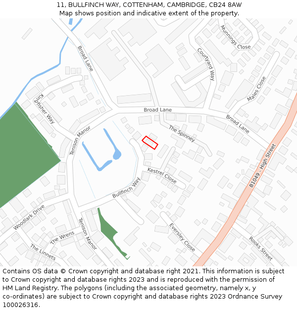11, BULLFINCH WAY, COTTENHAM, CAMBRIDGE, CB24 8AW: Location map and indicative extent of plot