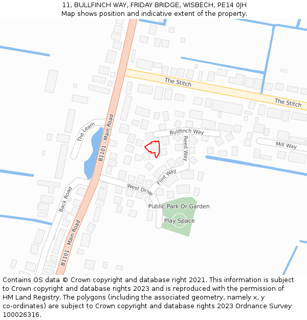 11, BULLFINCH WAY, FRIDAY BRIDGE, WISBECH, PE14 0JH: Location map and indicative extent of plot