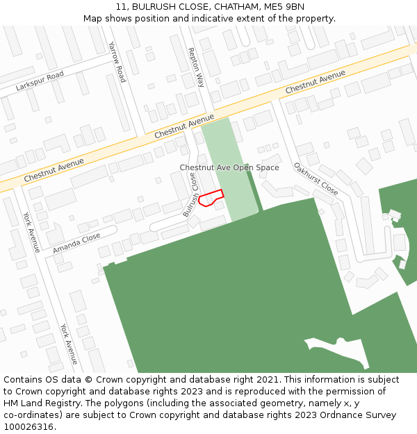 11, BULRUSH CLOSE, CHATHAM, ME5 9BN: Location map and indicative extent of plot