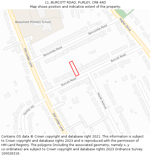 11, BURCOTT ROAD, PURLEY, CR8 4AD: Location map and indicative extent of plot