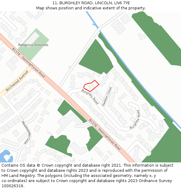 11, BURGHLEY ROAD, LINCOLN, LN6 7YE: Location map and indicative extent of plot