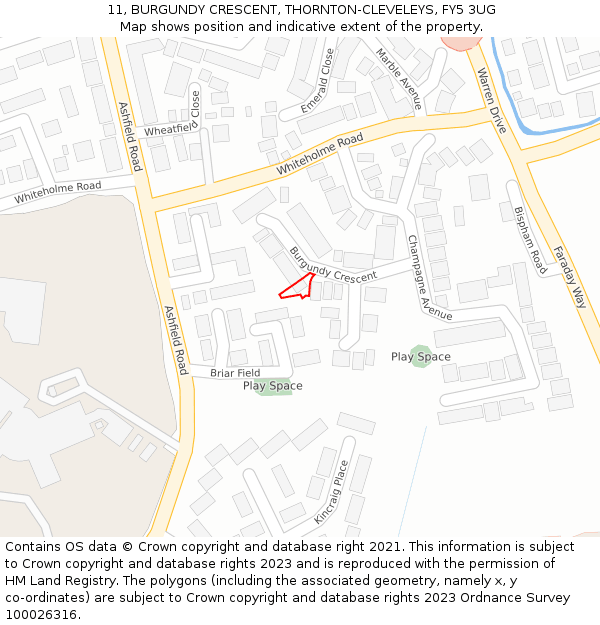 11, BURGUNDY CRESCENT, THORNTON-CLEVELEYS, FY5 3UG: Location map and indicative extent of plot