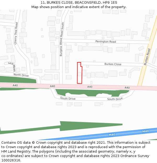 11, BURKES CLOSE, BEACONSFIELD, HP9 1ES: Location map and indicative extent of plot