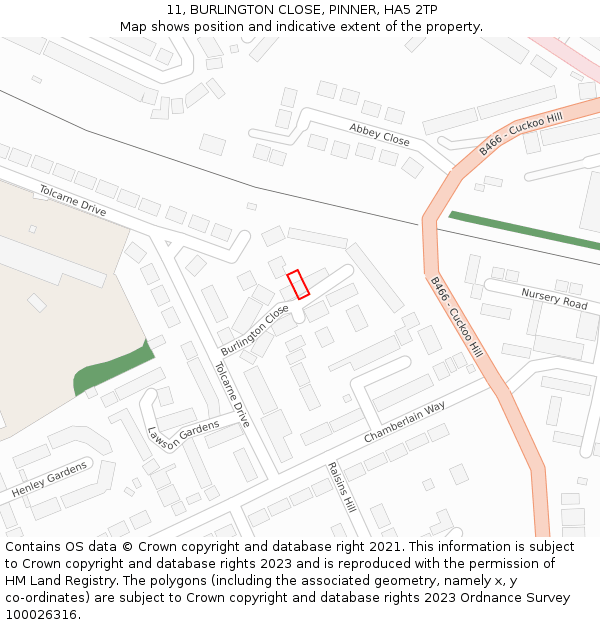 11, BURLINGTON CLOSE, PINNER, HA5 2TP: Location map and indicative extent of plot