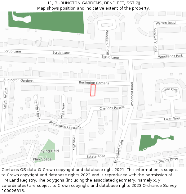 11, BURLINGTON GARDENS, BENFLEET, SS7 2JJ: Location map and indicative extent of plot