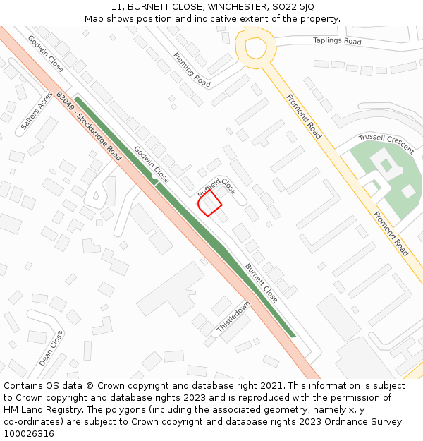 11, BURNETT CLOSE, WINCHESTER, SO22 5JQ: Location map and indicative extent of plot