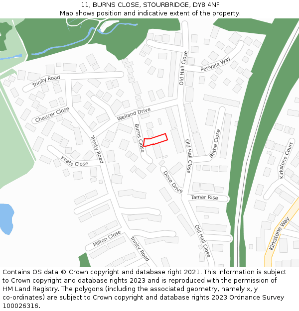 11, BURNS CLOSE, STOURBRIDGE, DY8 4NF: Location map and indicative extent of plot