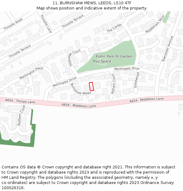 11, BURNSHAW MEWS, LEEDS, LS10 4TF: Location map and indicative extent of plot