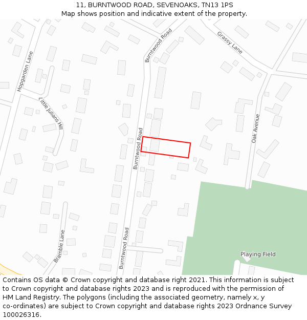 11, BURNTWOOD ROAD, SEVENOAKS, TN13 1PS: Location map and indicative extent of plot
