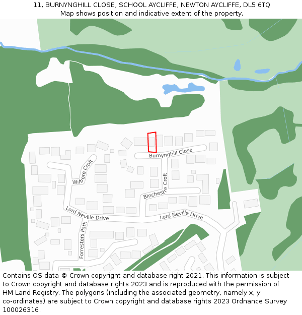 11, BURNYNGHILL CLOSE, SCHOOL AYCLIFFE, NEWTON AYCLIFFE, DL5 6TQ: Location map and indicative extent of plot