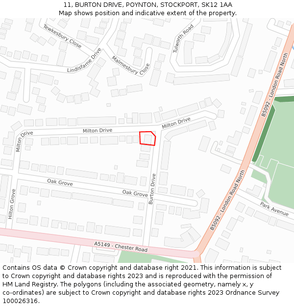 11, BURTON DRIVE, POYNTON, STOCKPORT, SK12 1AA: Location map and indicative extent of plot