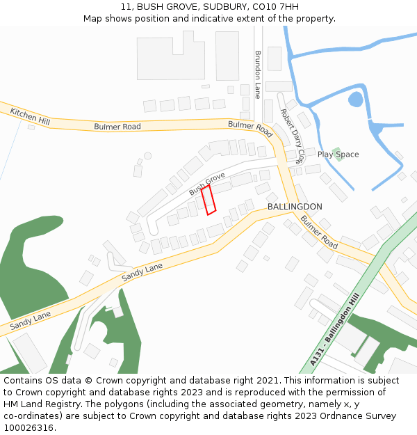 11, BUSH GROVE, SUDBURY, CO10 7HH: Location map and indicative extent of plot