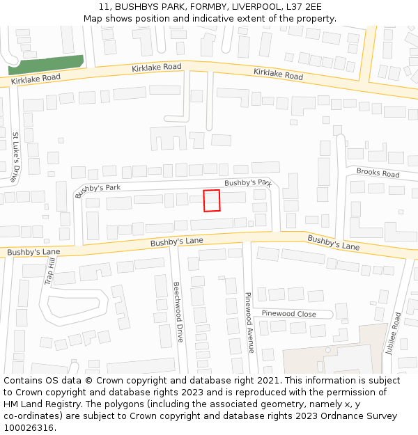 11, BUSHBYS PARK, FORMBY, LIVERPOOL, L37 2EE: Location map and indicative extent of plot