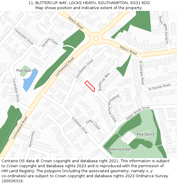 11, BUTTERCUP WAY, LOCKS HEATH, SOUTHAMPTON, SO31 6DG: Location map and indicative extent of plot