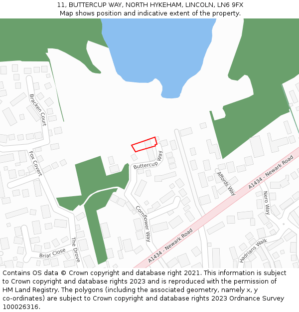 11, BUTTERCUP WAY, NORTH HYKEHAM, LINCOLN, LN6 9FX: Location map and indicative extent of plot