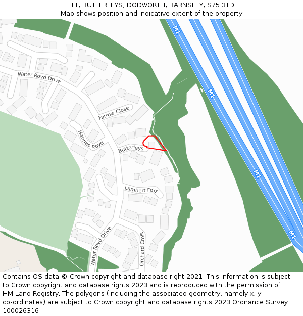 11, BUTTERLEYS, DODWORTH, BARNSLEY, S75 3TD: Location map and indicative extent of plot