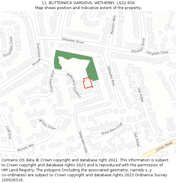 11, BUTTERWICK GARDENS, WETHERBY, LS22 6GX: Location map and indicative extent of plot