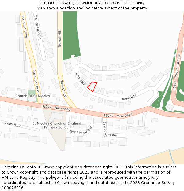 11, BUTTLEGATE, DOWNDERRY, TORPOINT, PL11 3NQ: Location map and indicative extent of plot