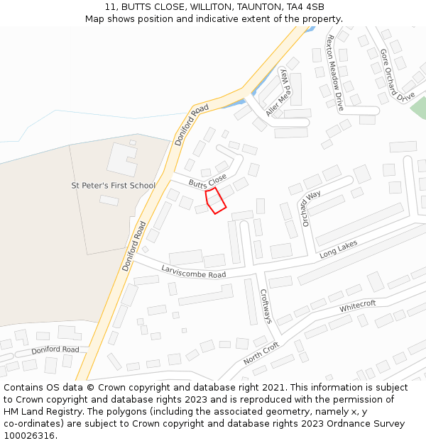 11, BUTTS CLOSE, WILLITON, TAUNTON, TA4 4SB: Location map and indicative extent of plot