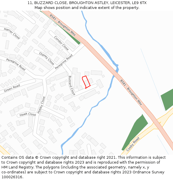 11, BUZZARD CLOSE, BROUGHTON ASTLEY, LEICESTER, LE9 6TX: Location map and indicative extent of plot
