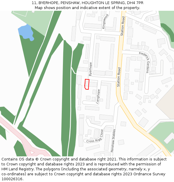 11, BYERHOPE, PENSHAW, HOUGHTON LE SPRING, DH4 7PR: Location map and indicative extent of plot