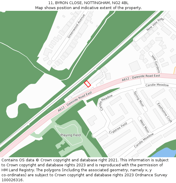 11, BYRON CLOSE, NOTTINGHAM, NG2 4BL: Location map and indicative extent of plot
