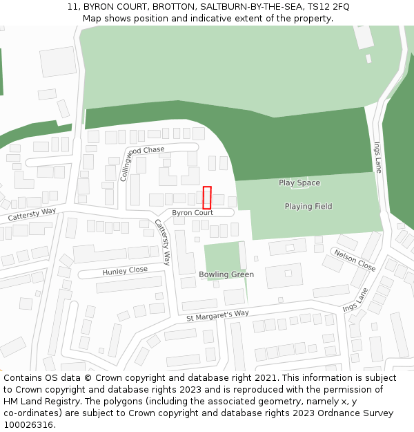 11, BYRON COURT, BROTTON, SALTBURN-BY-THE-SEA, TS12 2FQ: Location map and indicative extent of plot