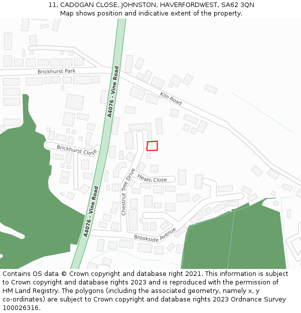 11, CADOGAN CLOSE, JOHNSTON, HAVERFORDWEST, SA62 3QN: Location map and indicative extent of plot