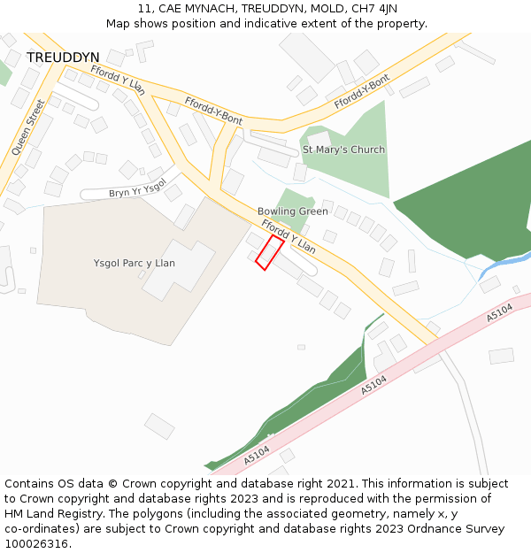 11, CAE MYNACH, TREUDDYN, MOLD, CH7 4JN: Location map and indicative extent of plot