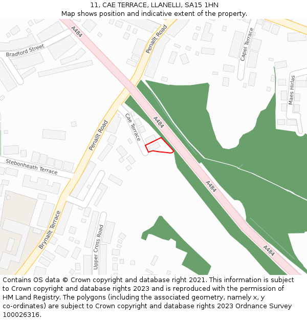 11, CAE TERRACE, LLANELLI, SA15 1HN: Location map and indicative extent of plot