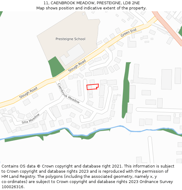 11, CAENBROOK MEADOW, PRESTEIGNE, LD8 2NE: Location map and indicative extent of plot