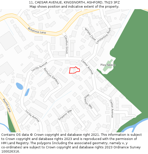 11, CAESAR AVENUE, KINGSNORTH, ASHFORD, TN23 3PZ: Location map and indicative extent of plot