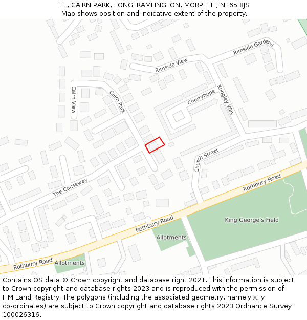 11, CAIRN PARK, LONGFRAMLINGTON, MORPETH, NE65 8JS: Location map and indicative extent of plot