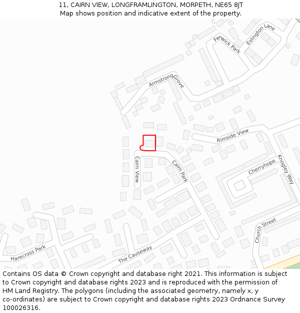 11, CAIRN VIEW, LONGFRAMLINGTON, MORPETH, NE65 8JT: Location map and indicative extent of plot