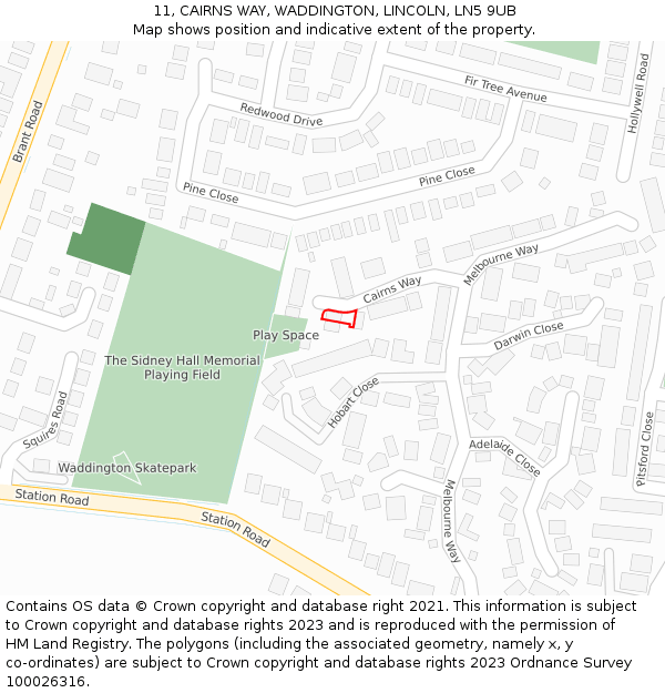 11, CAIRNS WAY, WADDINGTON, LINCOLN, LN5 9UB: Location map and indicative extent of plot