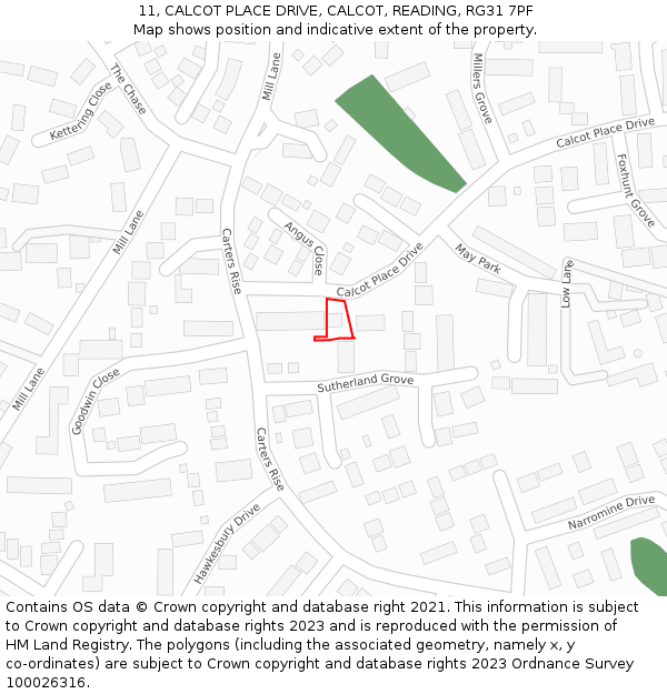 11, CALCOT PLACE DRIVE, CALCOT, READING, RG31 7PF: Location map and indicative extent of plot