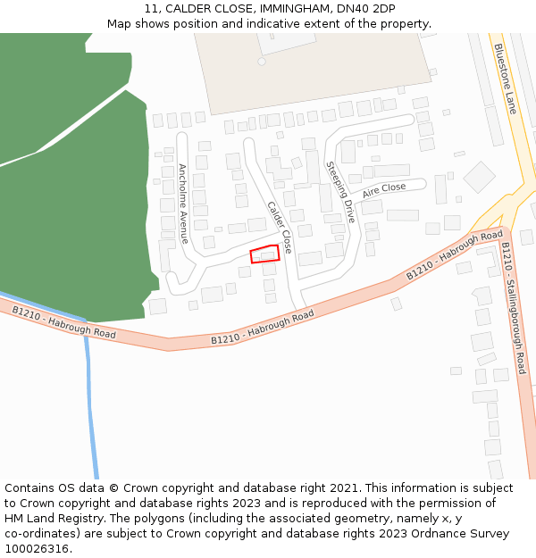 11, CALDER CLOSE, IMMINGHAM, DN40 2DP: Location map and indicative extent of plot