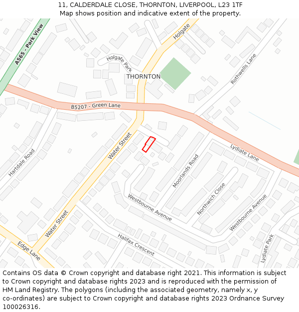 11, CALDERDALE CLOSE, THORNTON, LIVERPOOL, L23 1TF: Location map and indicative extent of plot