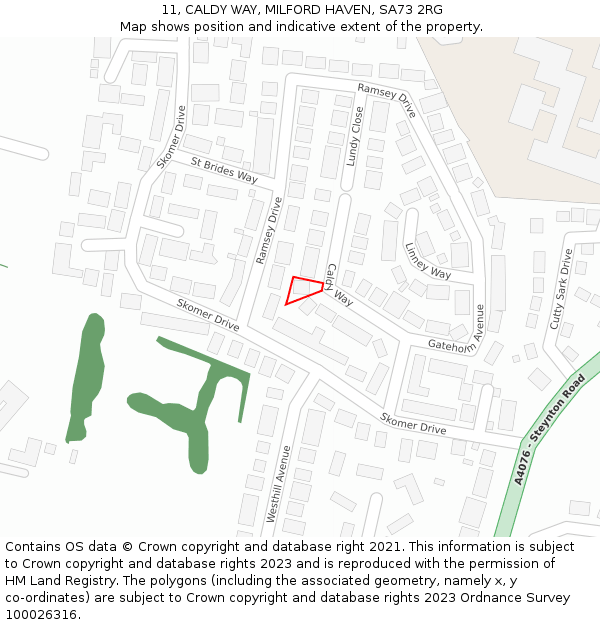 11, CALDY WAY, MILFORD HAVEN, SA73 2RG: Location map and indicative extent of plot