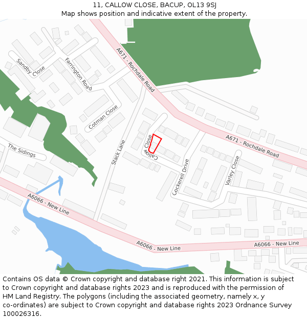 11, CALLOW CLOSE, BACUP, OL13 9SJ: Location map and indicative extent of plot