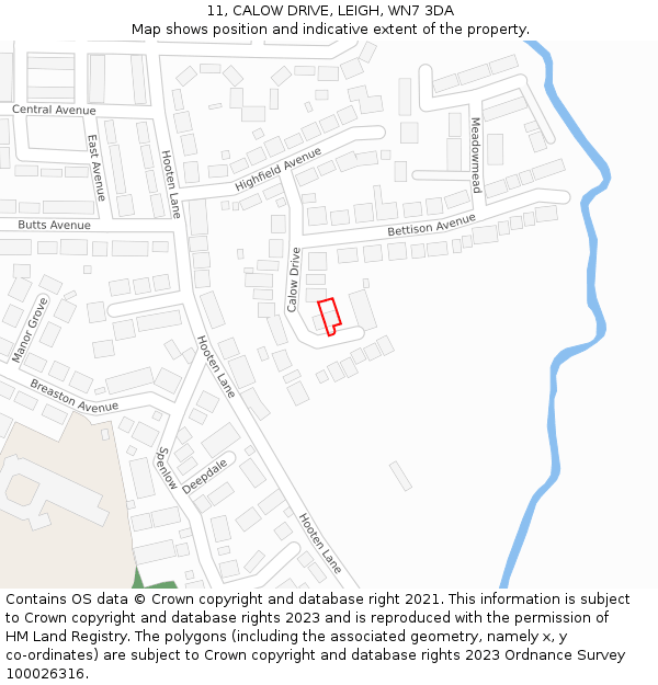 11, CALOW DRIVE, LEIGH, WN7 3DA: Location map and indicative extent of plot