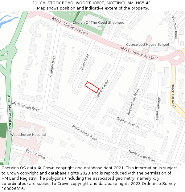 11, CALSTOCK ROAD, WOODTHORPE, NOTTINGHAM, NG5 4FH: Location map and indicative extent of plot