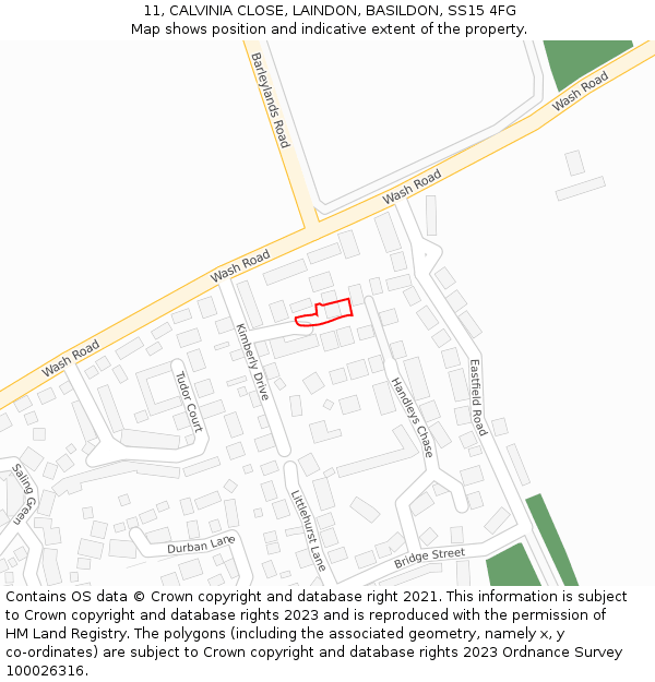 11, CALVINIA CLOSE, LAINDON, BASILDON, SS15 4FG: Location map and indicative extent of plot