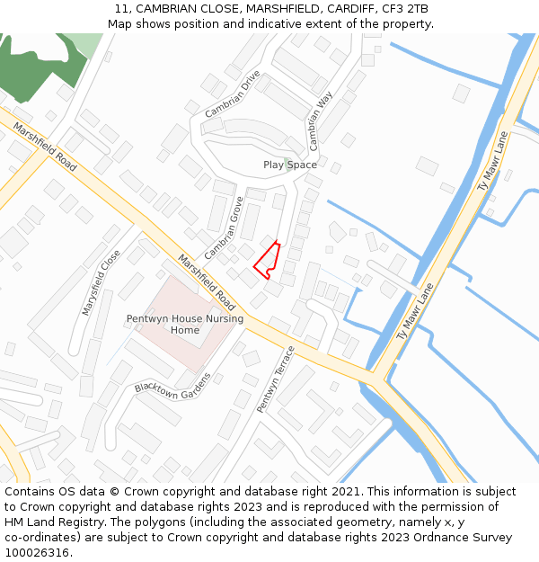 11, CAMBRIAN CLOSE, MARSHFIELD, CARDIFF, CF3 2TB: Location map and indicative extent of plot