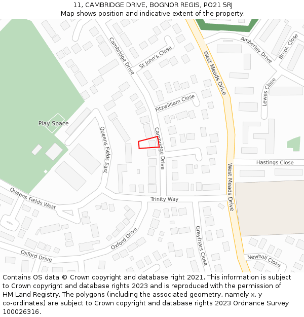 11, CAMBRIDGE DRIVE, BOGNOR REGIS, PO21 5RJ: Location map and indicative extent of plot