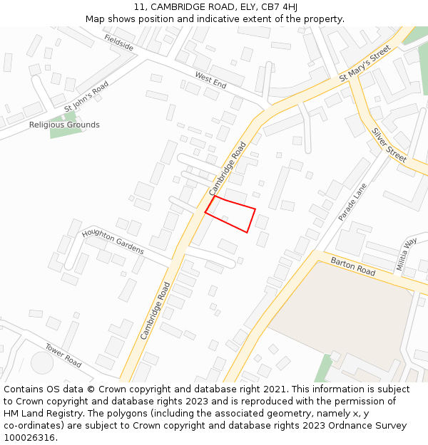 11, CAMBRIDGE ROAD, ELY, CB7 4HJ: Location map and indicative extent of plot