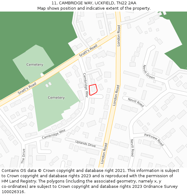 11, CAMBRIDGE WAY, UCKFIELD, TN22 2AA: Location map and indicative extent of plot