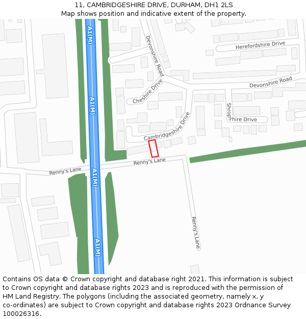 11, CAMBRIDGESHIRE DRIVE, DURHAM, DH1 2LS: Location map and indicative extent of plot