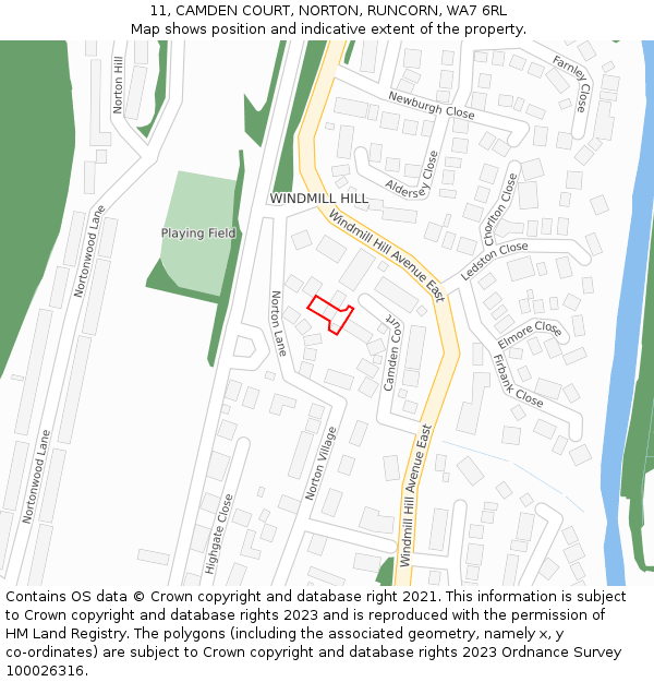 11, CAMDEN COURT, NORTON, RUNCORN, WA7 6RL: Location map and indicative extent of plot