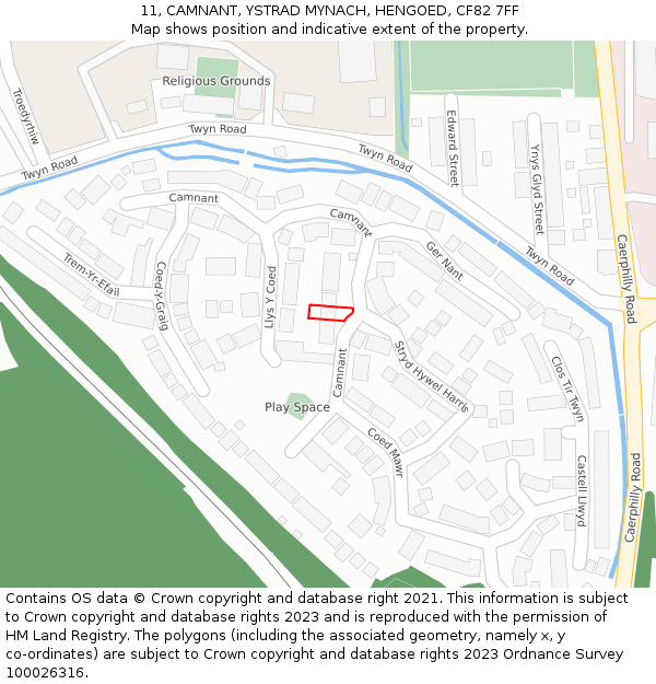 11, CAMNANT, YSTRAD MYNACH, HENGOED, CF82 7FF: Location map and indicative extent of plot